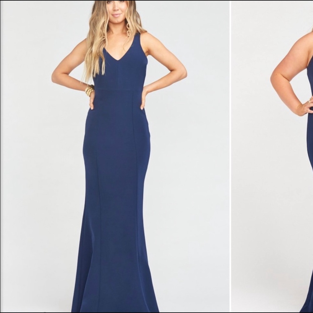 Show me your mumu Morgan stretch navy crepe trumpet dress